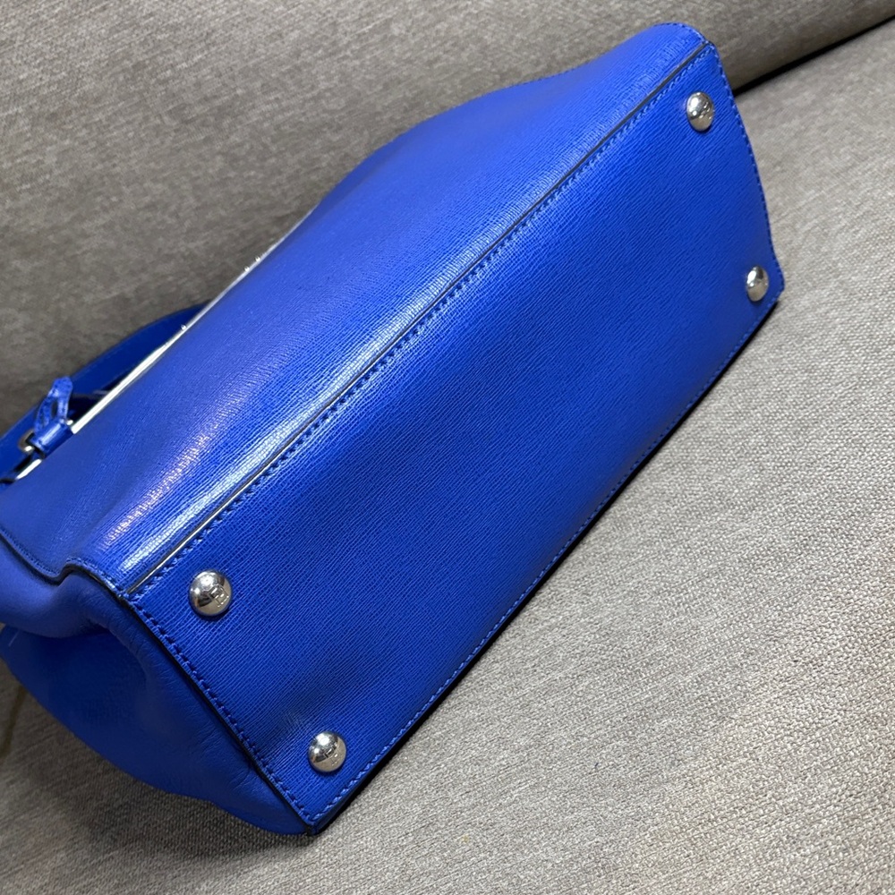 Fendi 2Jours Small Blue Leather Crossbody Satchel Bag Authentic - Picture 6 of 14